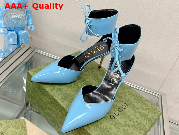 Gucci Womens High Heel Patent Pump in Light Blue Leather 717159 Replica