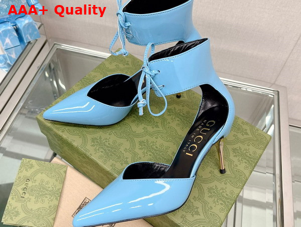 Gucci Womens High Heel Patent Pump in Light Blue Leather 717159 Replica