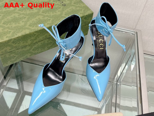 Gucci Womens High Heel Patent Pump in Light Blue Leather 717159 Replica