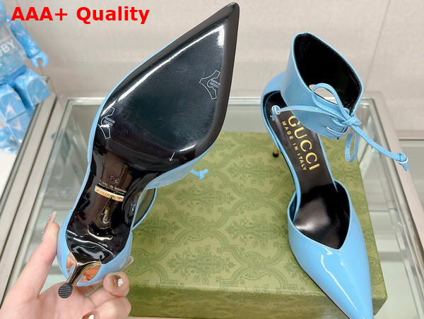 Gucci Womens High Heel Patent Pump in Light Blue Leather 717159 Replica