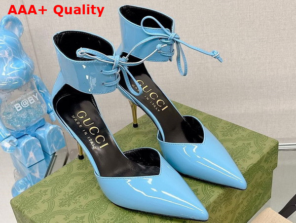 Gucci Womens High Heel Patent Pump in Light Blue Leather 717159 Replica