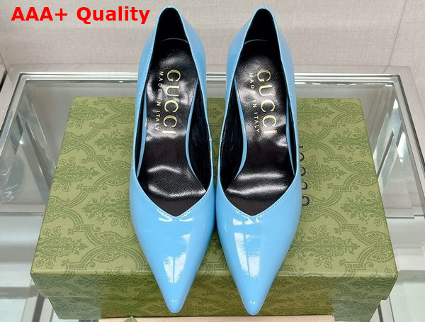 Gucci Womens High Heel Pump in Light Blue Patent Leather 715145 Replica