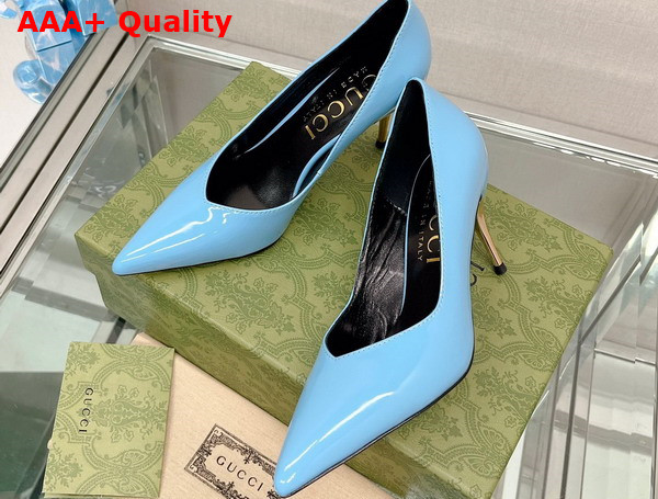 Gucci Womens High Heel Pump in Light Blue Patent Leather 715145 Replica