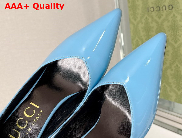 Gucci Womens High Heel Pump in Light Blue Patent Leather 715145 Replica