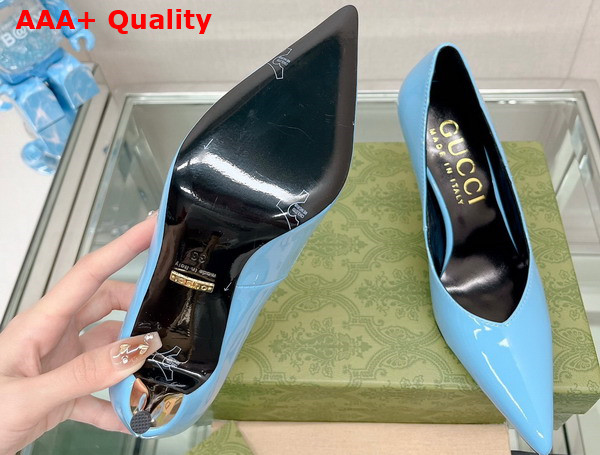 Gucci Womens High Heel Pump in Light Blue Patent Leather 715145 Replica