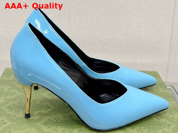 Gucci Womens High Heel Pump in Light Blue Patent Leather 715145 Replica