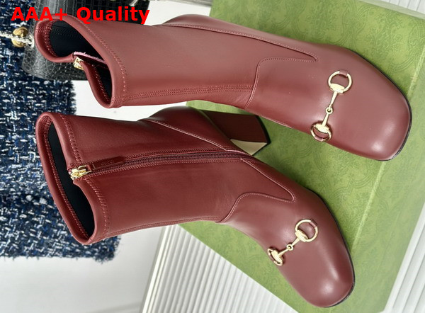 Gucci Womens Horsebit Ankle Bootie in Rosso Ancora Red Stretch Leather 794334 Replica