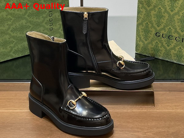 Gucci Womens Horsebit Boot in Black Leather 798724 Replica