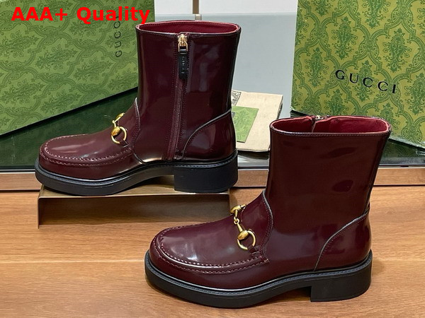 Gucci Womens Horsebit Boot in Bordeaux Leather 798724 Replica