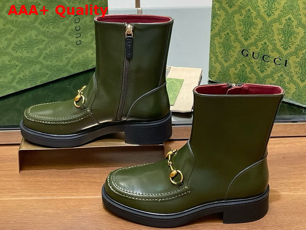 Gucci Womens Horsebit Boot in Dark Green Leather 798724 Replica