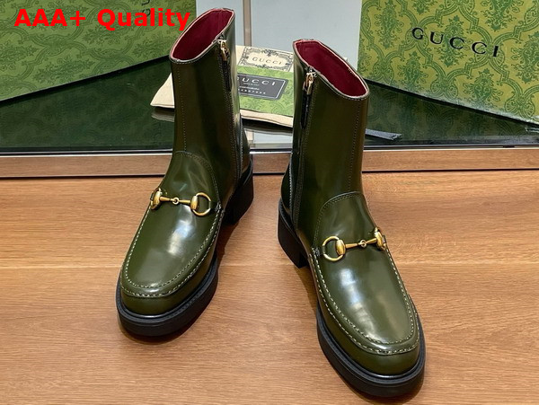 Gucci Womens Horsebit Boot in Dark Green Leather 798724 Replica