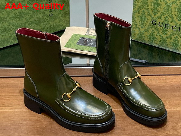 Gucci Womens Horsebit Boot in Dark Green Leather 798724 Replica