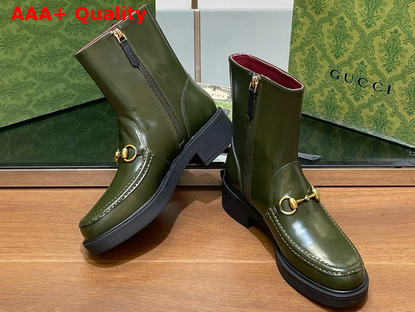 Gucci Womens Horsebit Boot in Dark Green Leather 798724 Replica