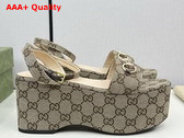 Gucci Womens Horsebit Flatform Sandal in Beige and Ebony Original GG Canvas 794718 Replica