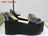 Gucci Womens Horsebit Flatform Sandal in Black Leather 794358 Replica