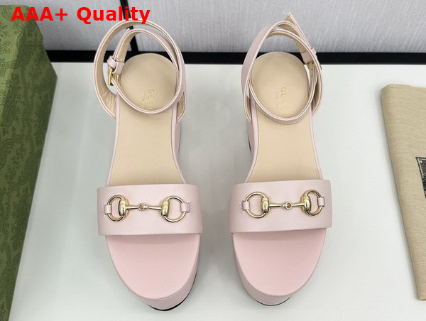 Gucci Womens Horsebit Flatform Sandal in Light Pink Leather 794358 Replica