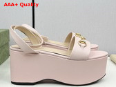 Gucci Womens Horsebit Flatform Sandal in Light Pink Leather 794358 Replica