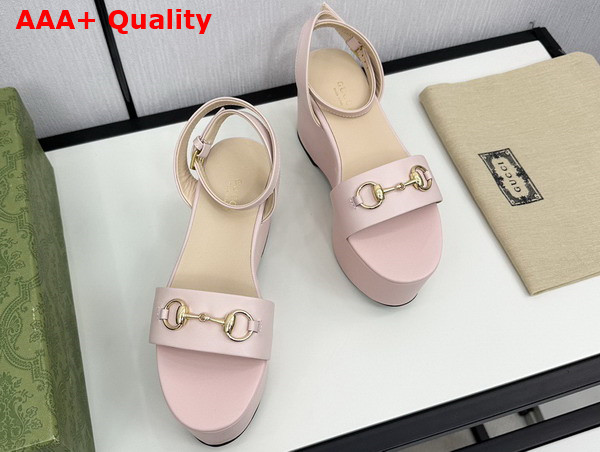 Gucci Womens Horsebit Flatform Sandal in Light Pink Leather 794358 Replica