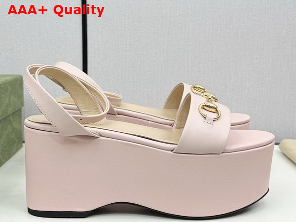 Gucci Womens Horsebit Flatform Sandal in Light Pink Leather 794358 Replica