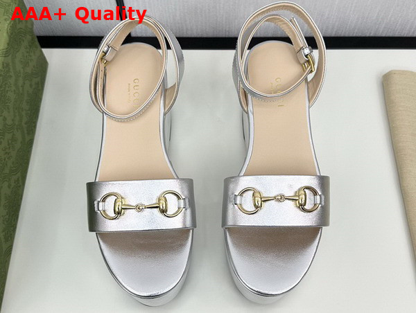 Gucci Womens Horsebit Flatform Sandal in Silver Leather 794358 Replica