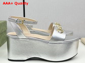 Gucci Womens Horsebit Flatform Sandal in Silver Leather 794358 Replica