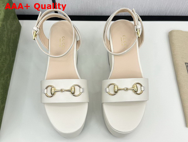 Gucci Womens Horsebit Flatform Sandal in White Leather 794358 Replica