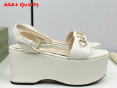 Gucci Womens Horsebit Flatform Sandal in White Leather 794358 Replica