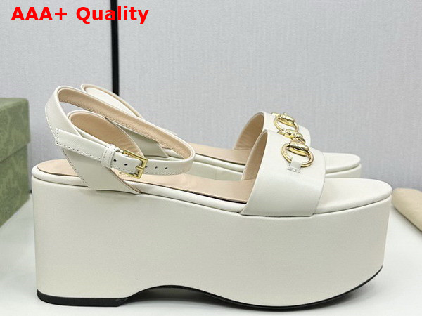 Gucci Womens Horsebit Flatform Sandal in White Leather 794358 Replica