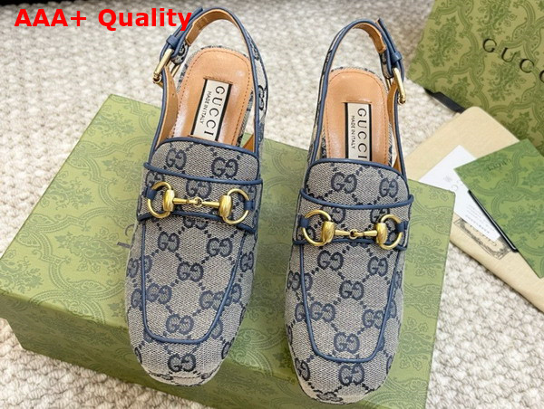 Gucci Womens Horsebit Mule in Beige and Blue Original GG Canvas 776916 Replica