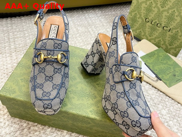 Gucci Womens Horsebit Mule in Beige and Blue Original GG Canvas 776916 Replica