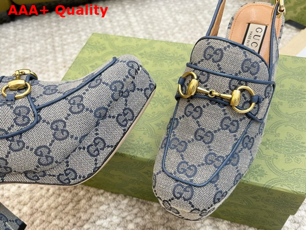 Gucci Womens Horsebit Mule in Beige and Blue Original GG Canvas 776916 Replica