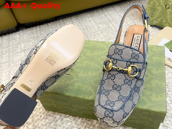 Gucci Womens Horsebit Mule in Beige and Blue Original GG Canvas 776916 Replica