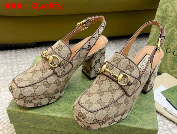 Gucci Womens Horsebit Mule in Beige and Ebony Original GG Canvas 776916 Replica