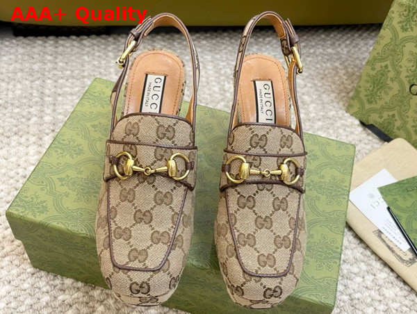 Gucci Womens Horsebit Mule in Beige and Ebony Original GG Canvas 776916 Replica