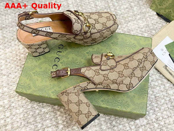 Gucci Womens Horsebit Mule in Beige and Ebony Original GG Canvas 776916 Replica