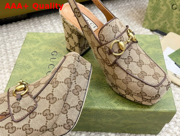 Gucci Womens Horsebit Mule in Beige and Ebony Original GG Canvas 776916 Replica