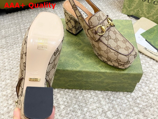 Gucci Womens Horsebit Mule in Beige and Ebony Original GG Canvas 776916 Replica