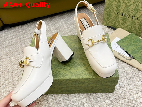 Gucci Womens Horsebit Mule in White Leather 771566 Replica