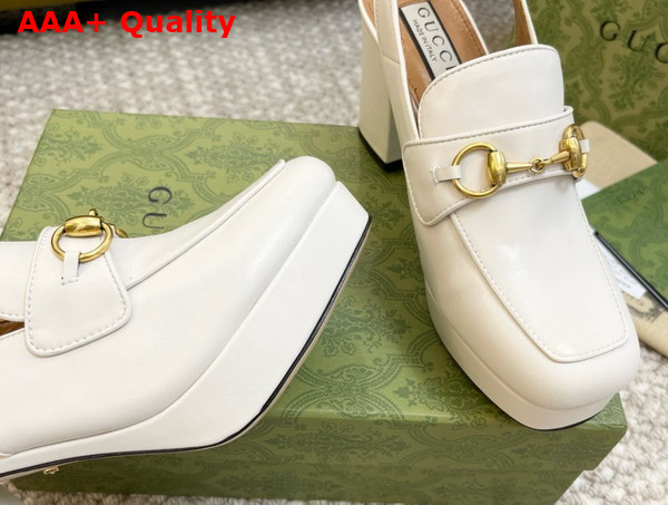 Gucci Womens Horsebit Mule in White Leather 771566 Replica