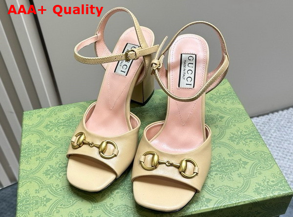 Gucci Womens Horsebit Sandal in Beige Leather 771600 Replica