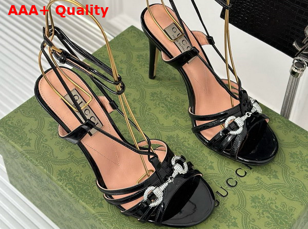 Gucci Womens Horsebit Sandal in Black Patent Leather 771596 Replica