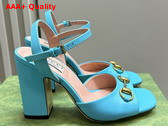 Gucci Womens Horsebit Sandal in Light Blue Leather 771600 Replica