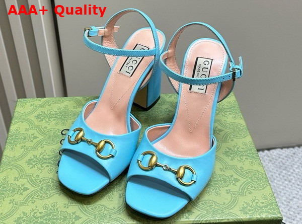 Gucci Womens Horsebit Sandal in Light Blue Leather 771600 Replica