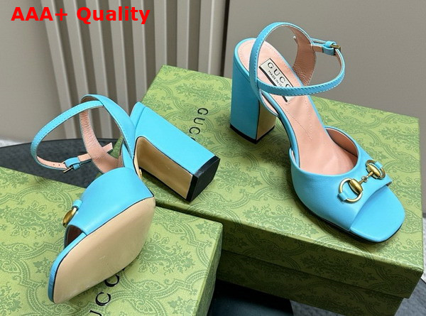 Gucci Womens Horsebit Sandal in Light Blue Leather 771600 Replica