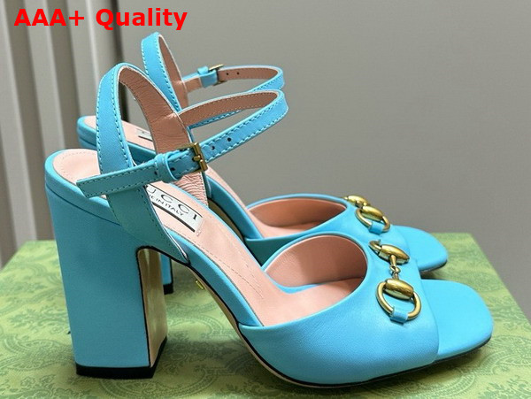 Gucci Womens Horsebit Sandal in Light Blue Leather 771600 Replica