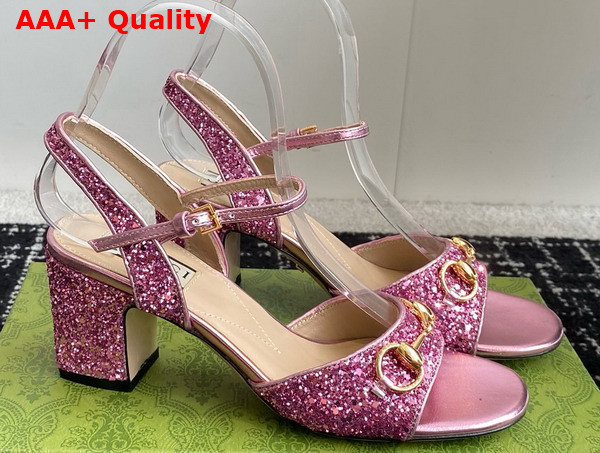 Gucci Womens Horsebit Sandal in Metallic Pink Leather with Crystals 771697 Replica