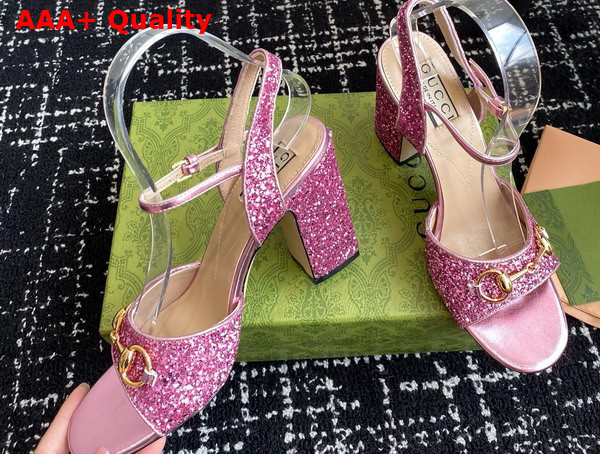 Gucci Womens Horsebit Sandal in Metallic Pink Leather with Crystals 771697 Replica