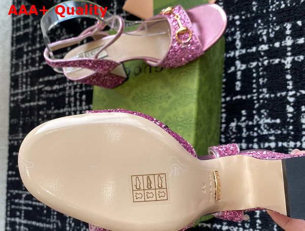 Gucci Womens Horsebit Sandal in Metallic Pink Leather with Crystals 771697 Replica