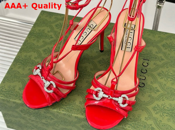 Gucci Womens Horsebit Sandal in Red Patent Leather 771596 Replica