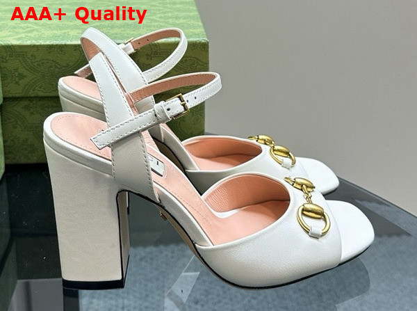 Gucci Womens Horsebit Sandal in White Leather 771600 Replica